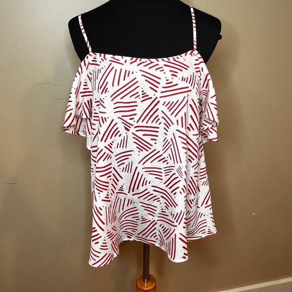 Collective Concepts Cold Shoulder Flowy Print White Red Size S Strappy Bohomian - Picture 2 of 12
